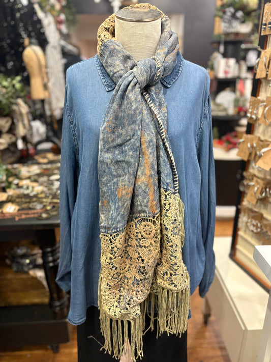 A Rare Bird Denim and Lace Scarf