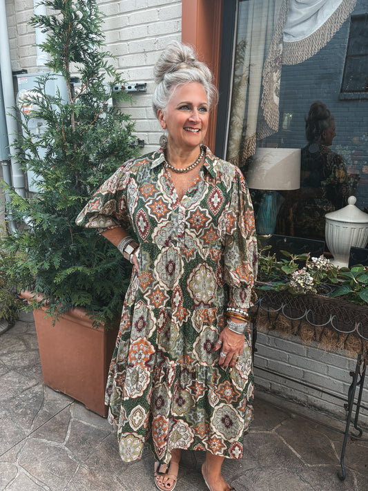 Always First Boho Print Midi Dress