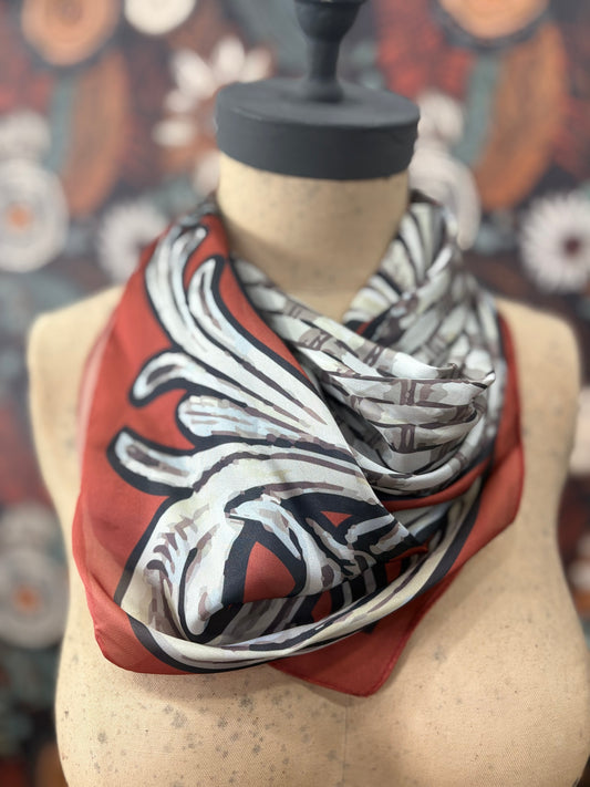 Rust & Gray Tooled Wild Rag / Scarf 27"