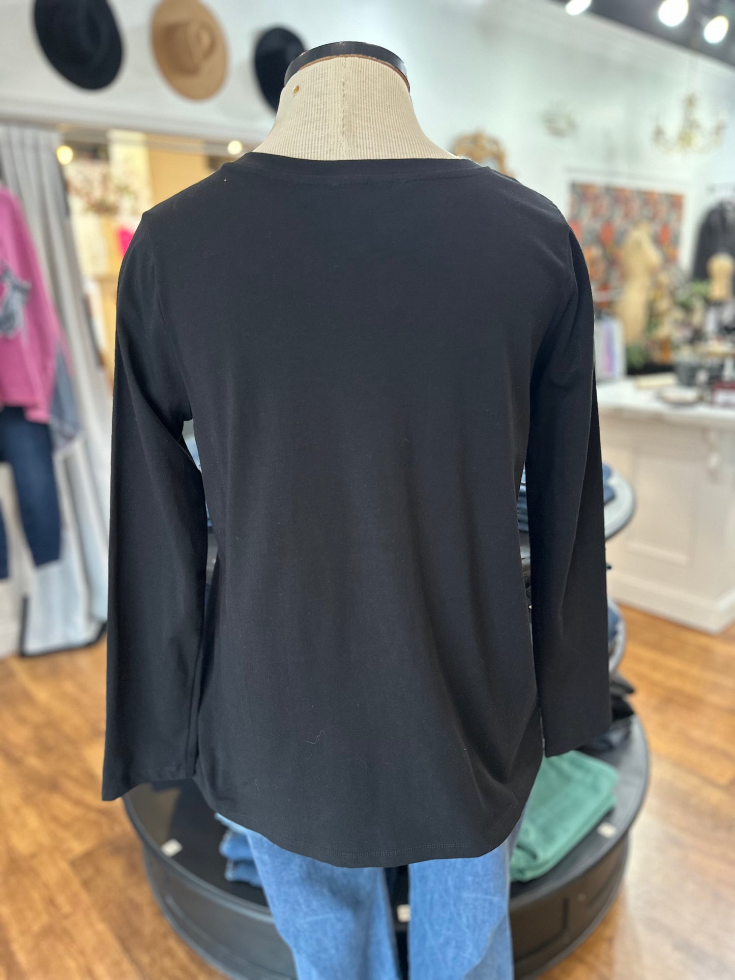 Pure Comfort  V-Neck Long Sleeved Tee ~ Black