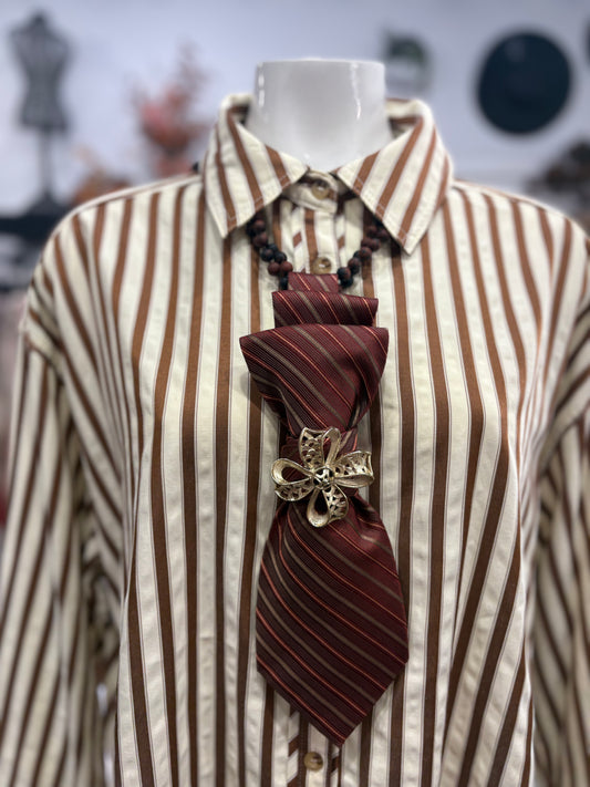 Simply Elegant Necktie Necklace Accessory / Rust / Vintage Bow Brooch