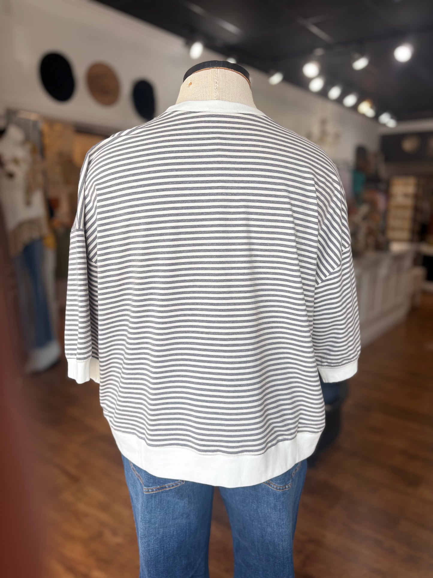 Now And Again Striped Top ~ Charcoal