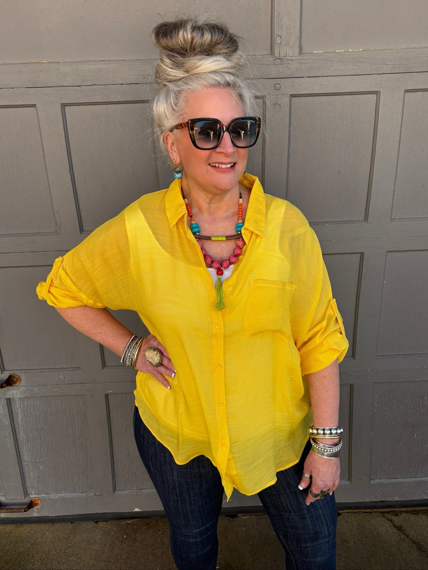 Living Proof Linen Button Up Top