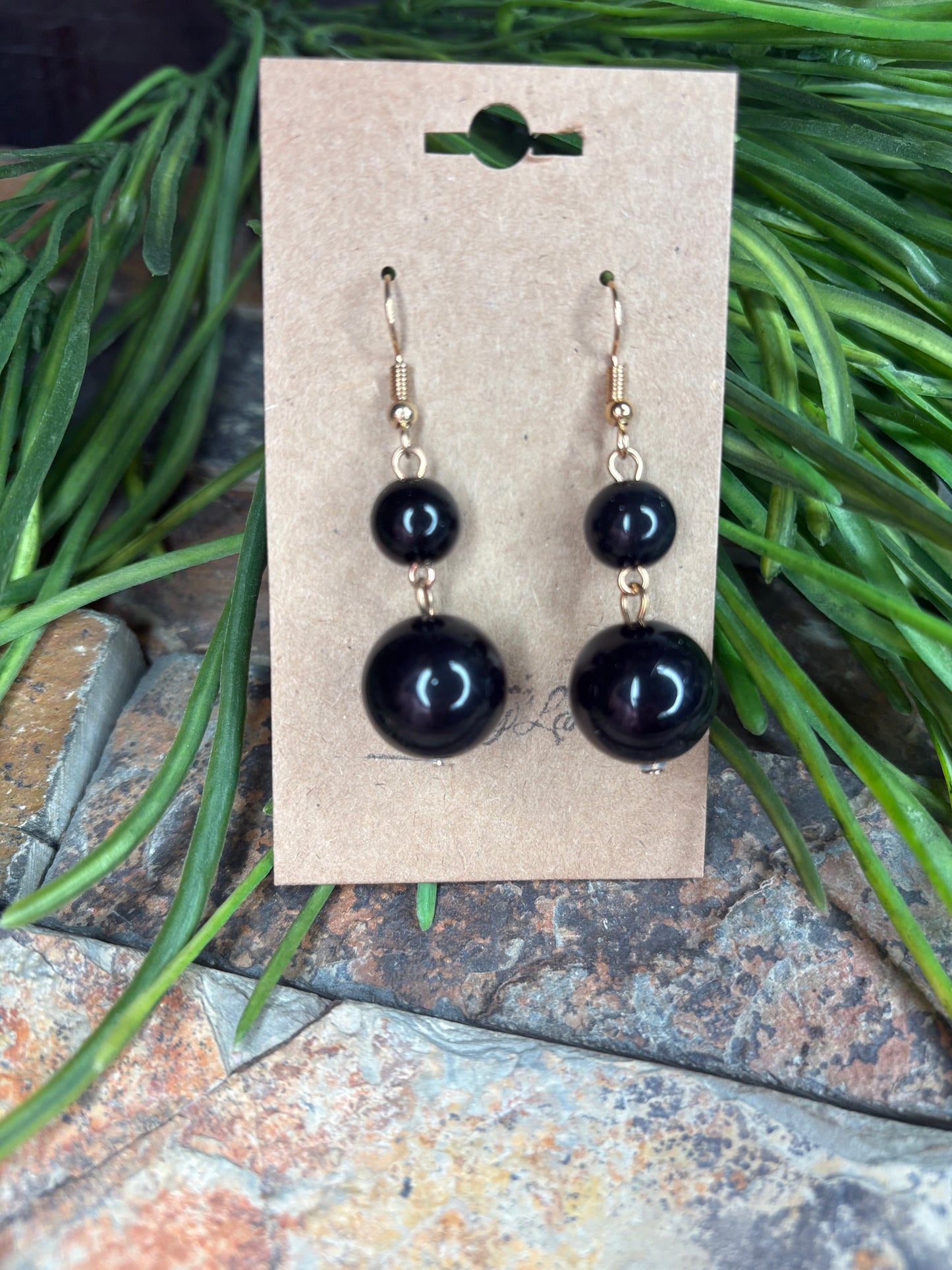 Happy Moments Dangle Earrings (Black/Gold)