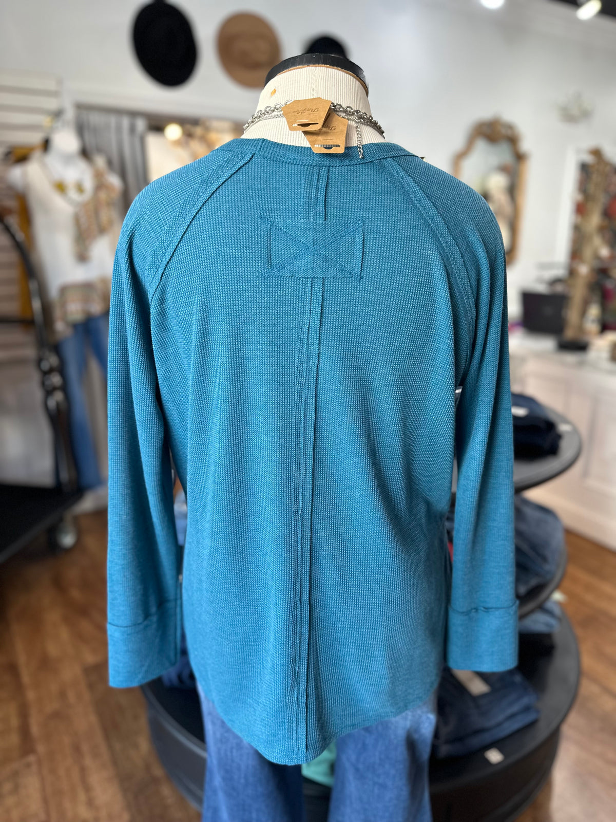 Just Right Waffle Knit Top ~ Teal