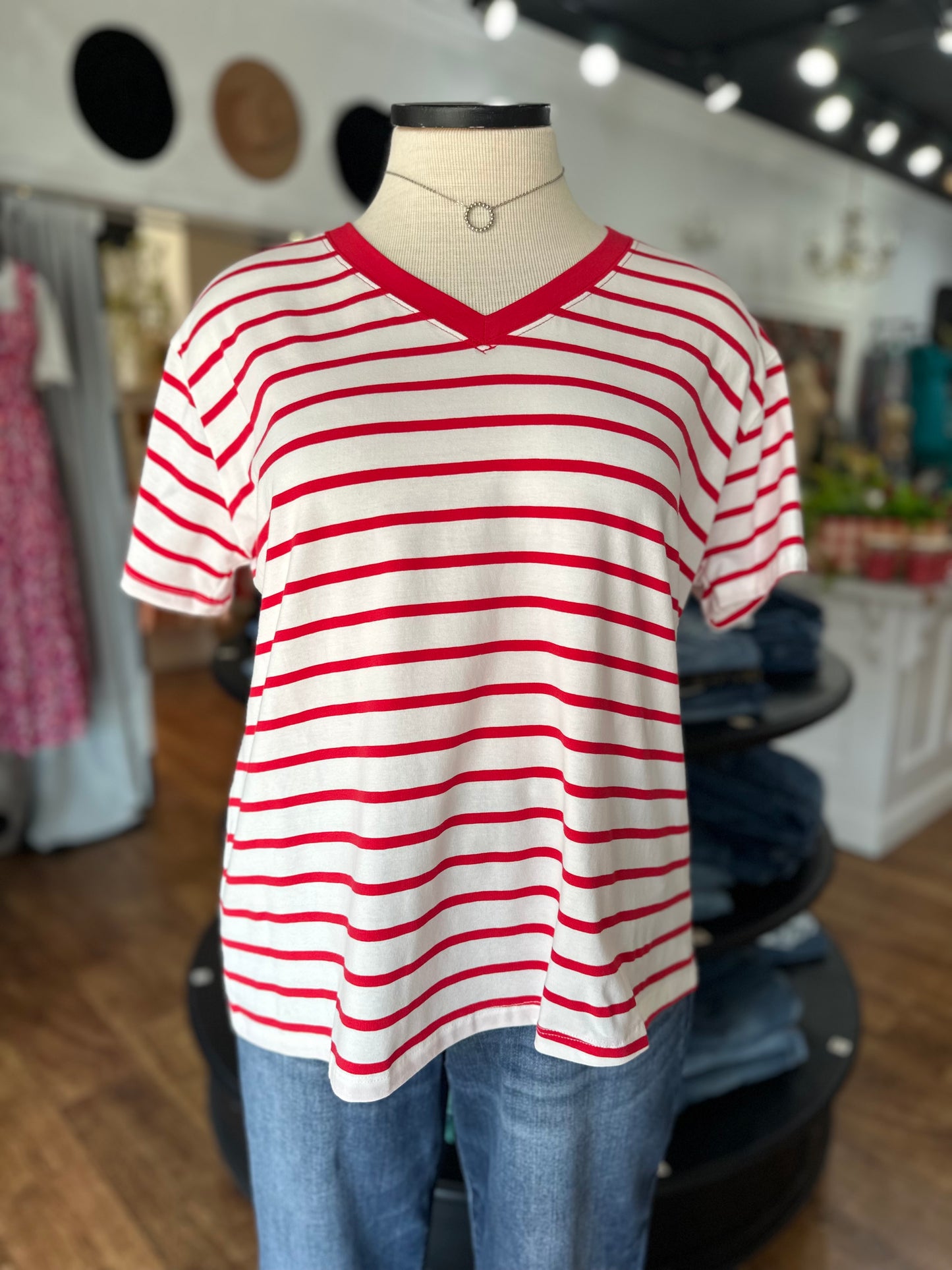 On Repeat Striped Tee Shirt ~ Red