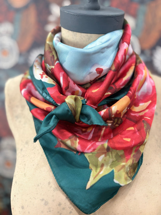 Teal and Red Floral Wild Rag / Scarf