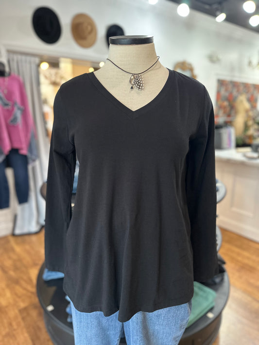 Pure Comfort  V-Neck Long Sleeved Tee ~ Black