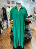 Newsworthy Style Linen Midi Dress ~ Kelly Green