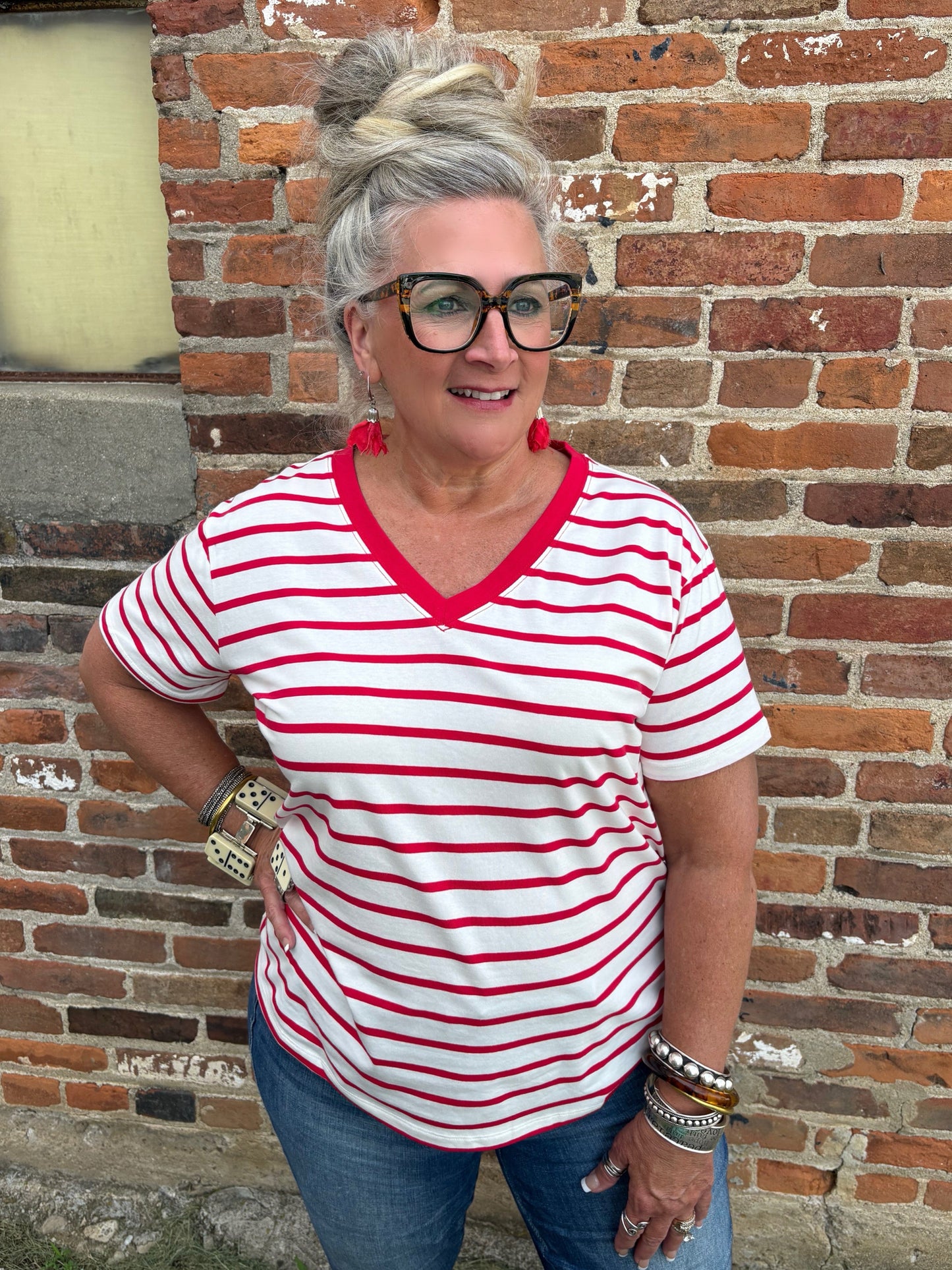 On Repeat Striped Tee Shirt ~ Red