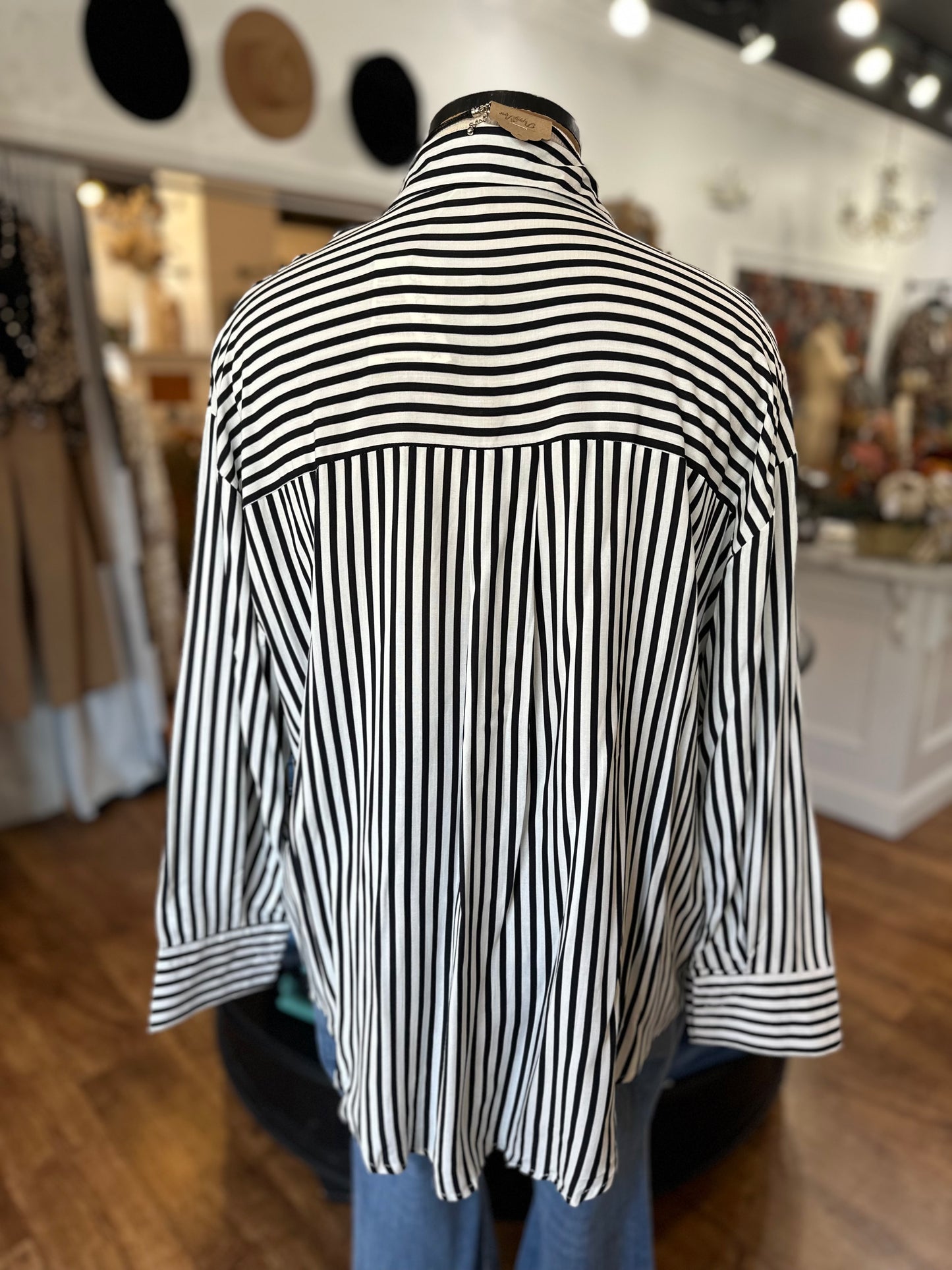On Point Button Up Shirt  ~ Black Stripe