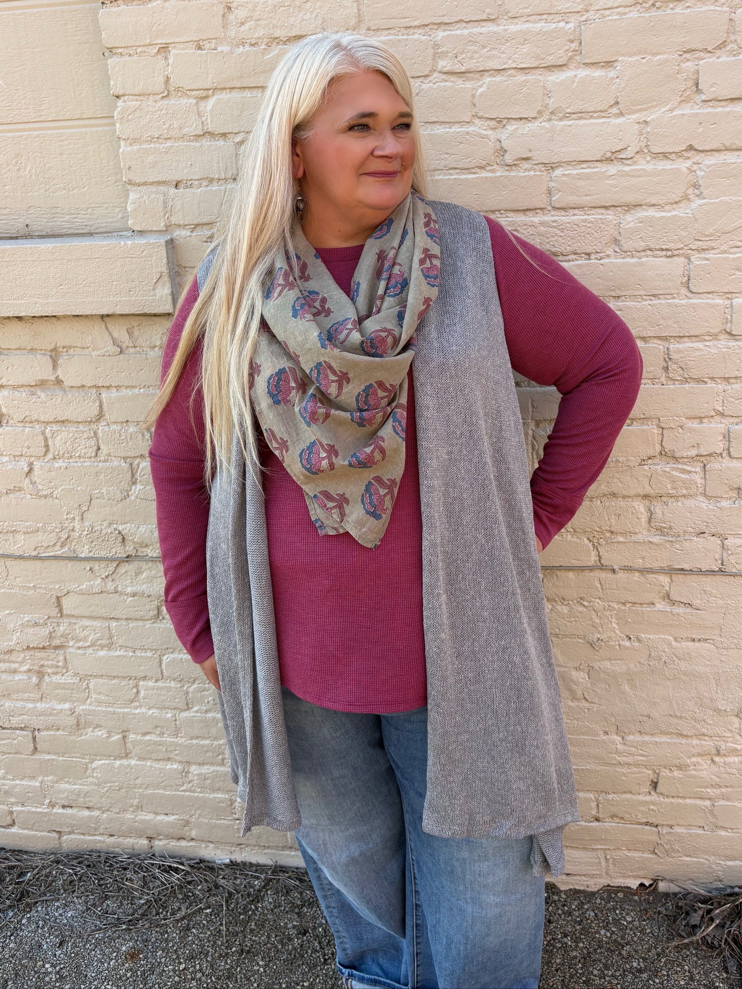 Just Right Waffle Knit Top ~ Cabernet