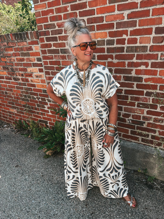 Ocean Front Feather Print Pants