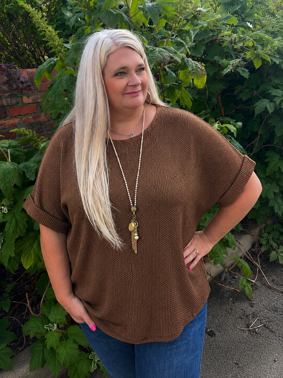 Next Move Short Sleeve Sweater ~ Brown