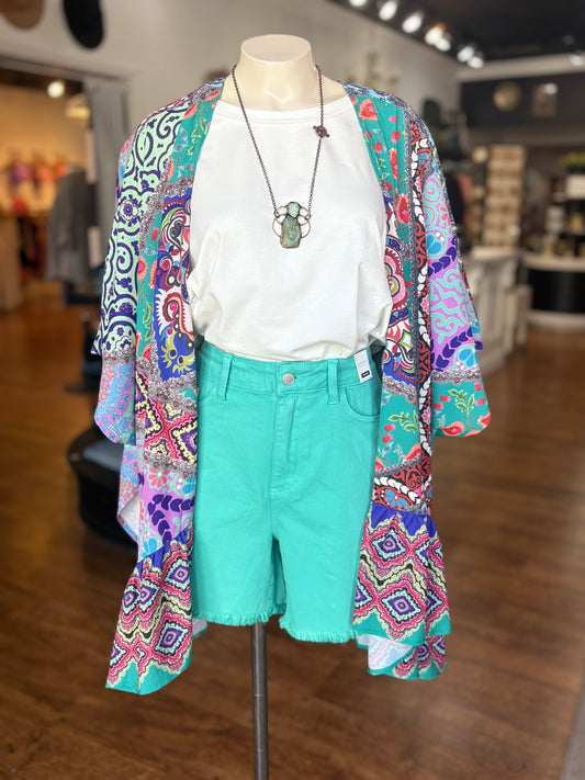 Wishful Thinking Mixed Print Kimono ~ Green Mix