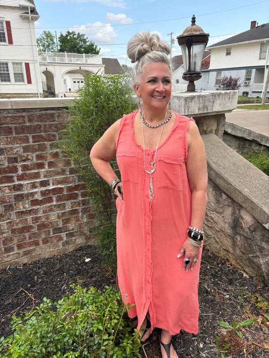 Great Days Ahead Cotton Crepe Dress ~ Coral
