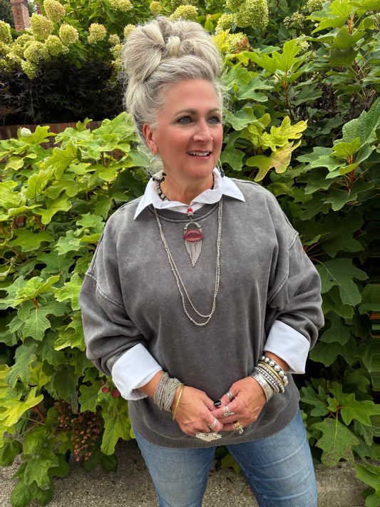 Casual Staple Mineral Wash Pullover ~ Ash Grey