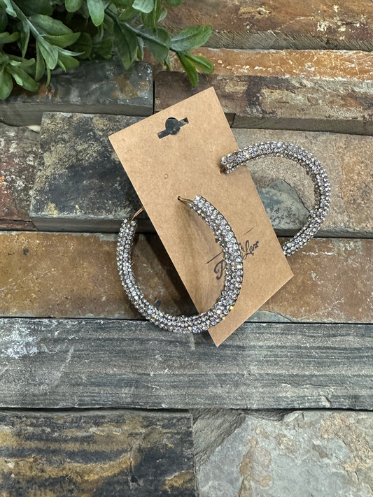 Star In The Morning Rhinestone Hoop Earrings ~ Crystal