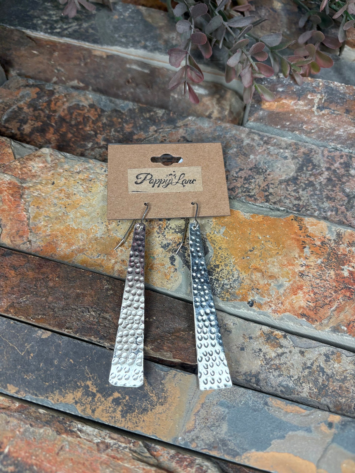 Bold Basics Silver Hammered Bar Earrings