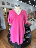 Cool Cruise V-Neck Mineral Wash Dress ~ Hot Pink