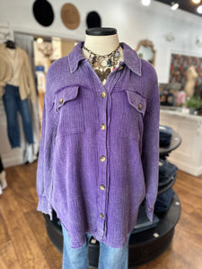 Winning Attitude Button Up Top ~ Washed Eggplant