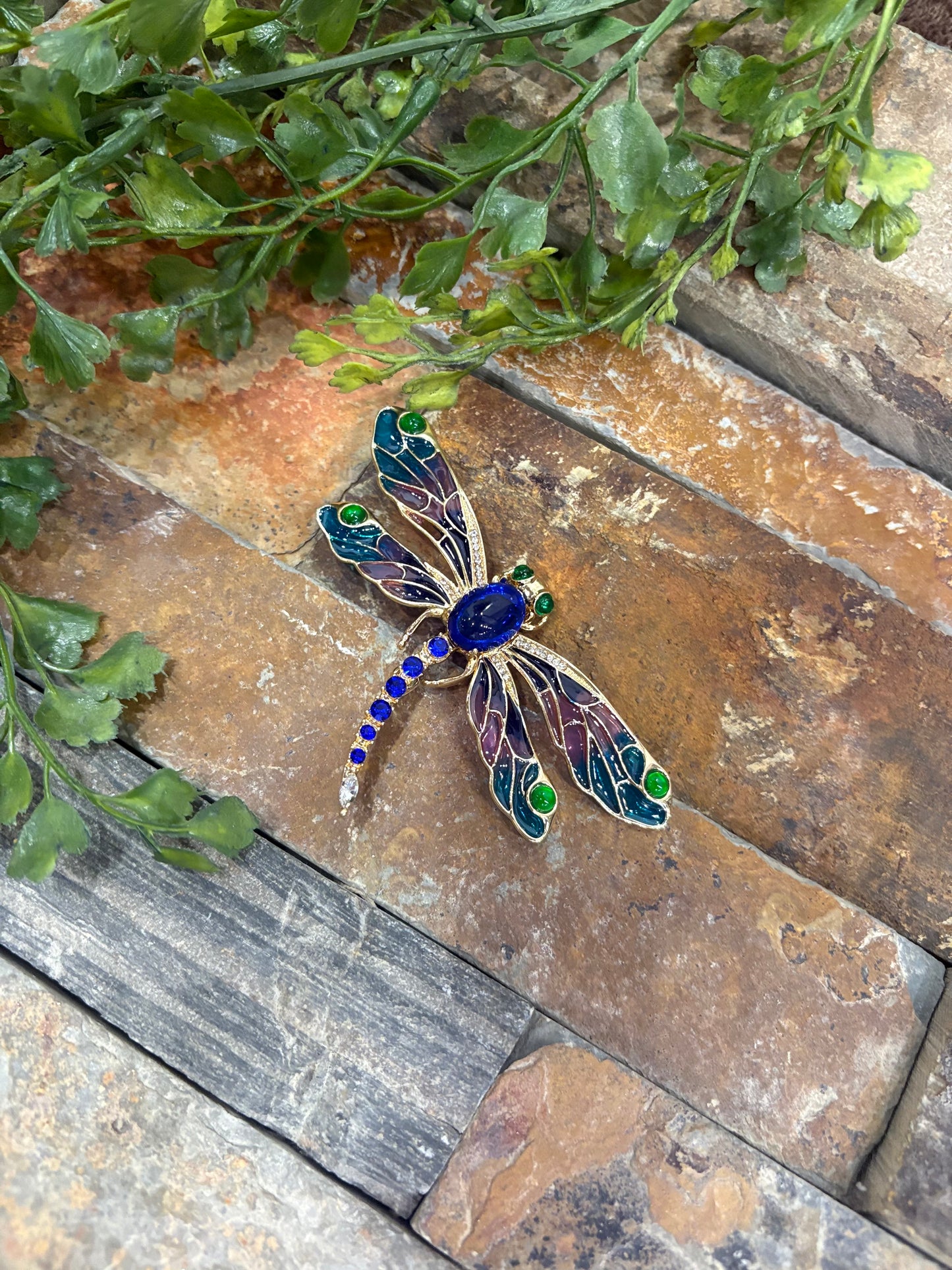 Rhinestone Enamel Dragonfly Brooch