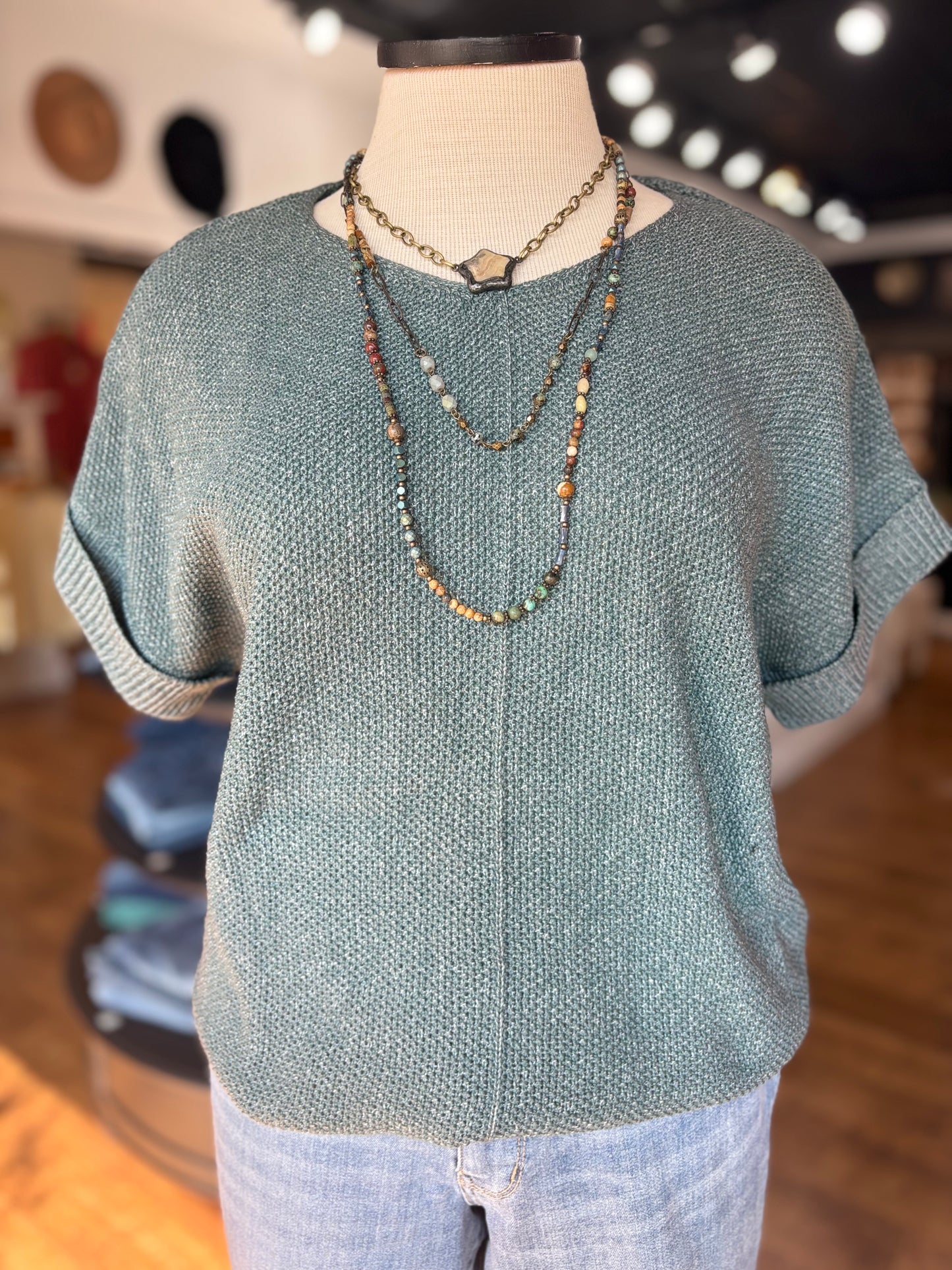 Next Move Short Sleeve Sweater ~ Ash Jade