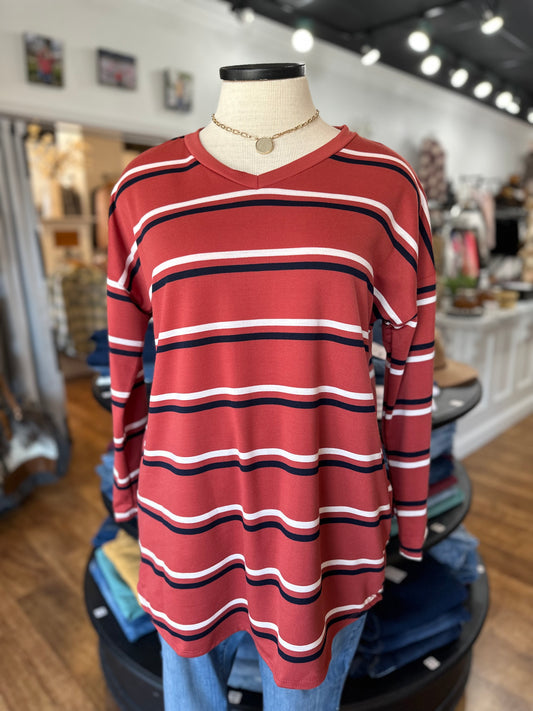 Meet Up Later Striped Top ~ Dark Coral