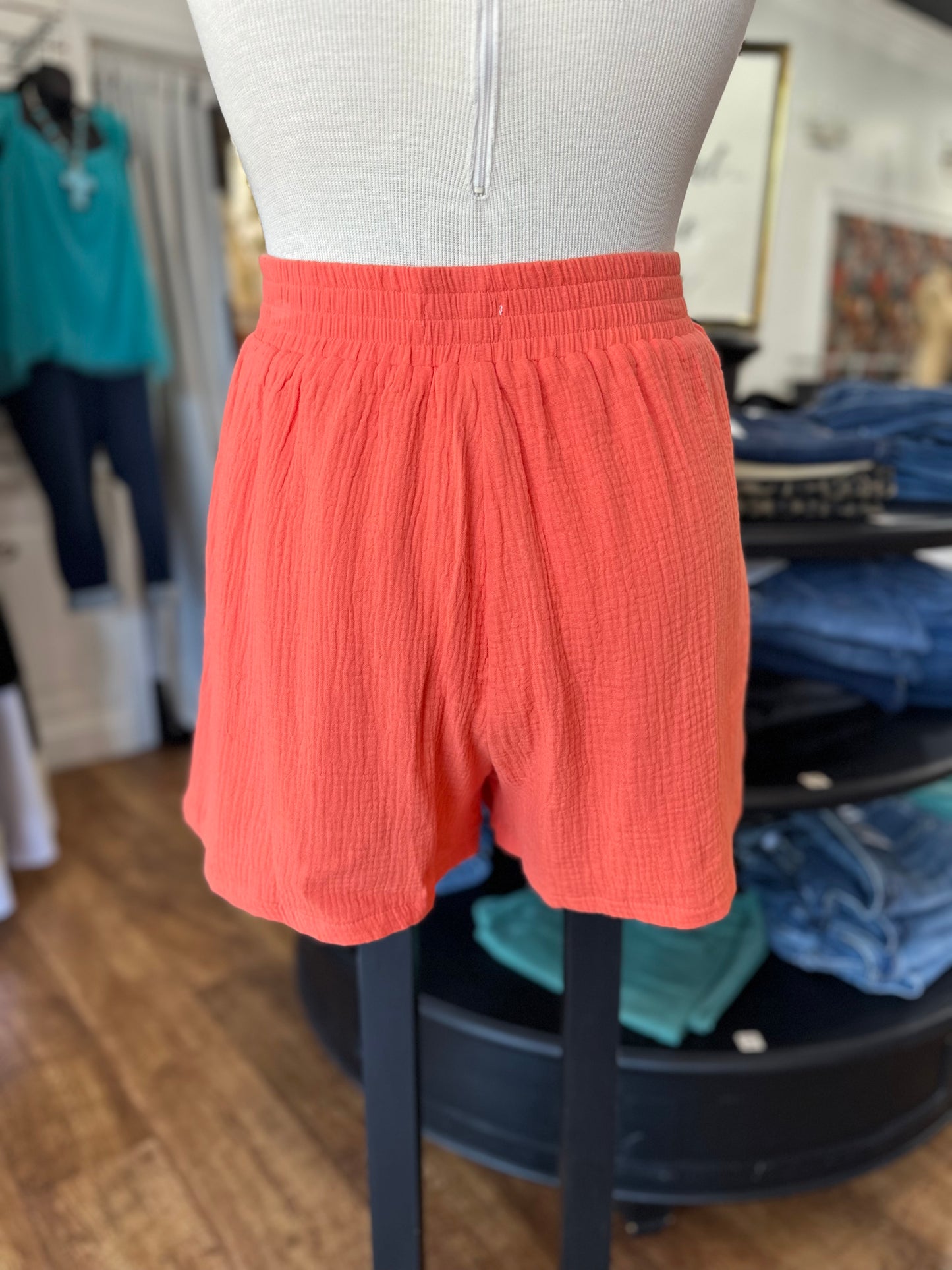 On My Time Elastic Waist Shorts ~ Orange