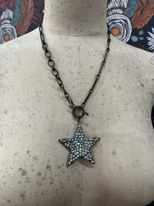 Rhinestone Star Pendant/Brass Ox Necklace