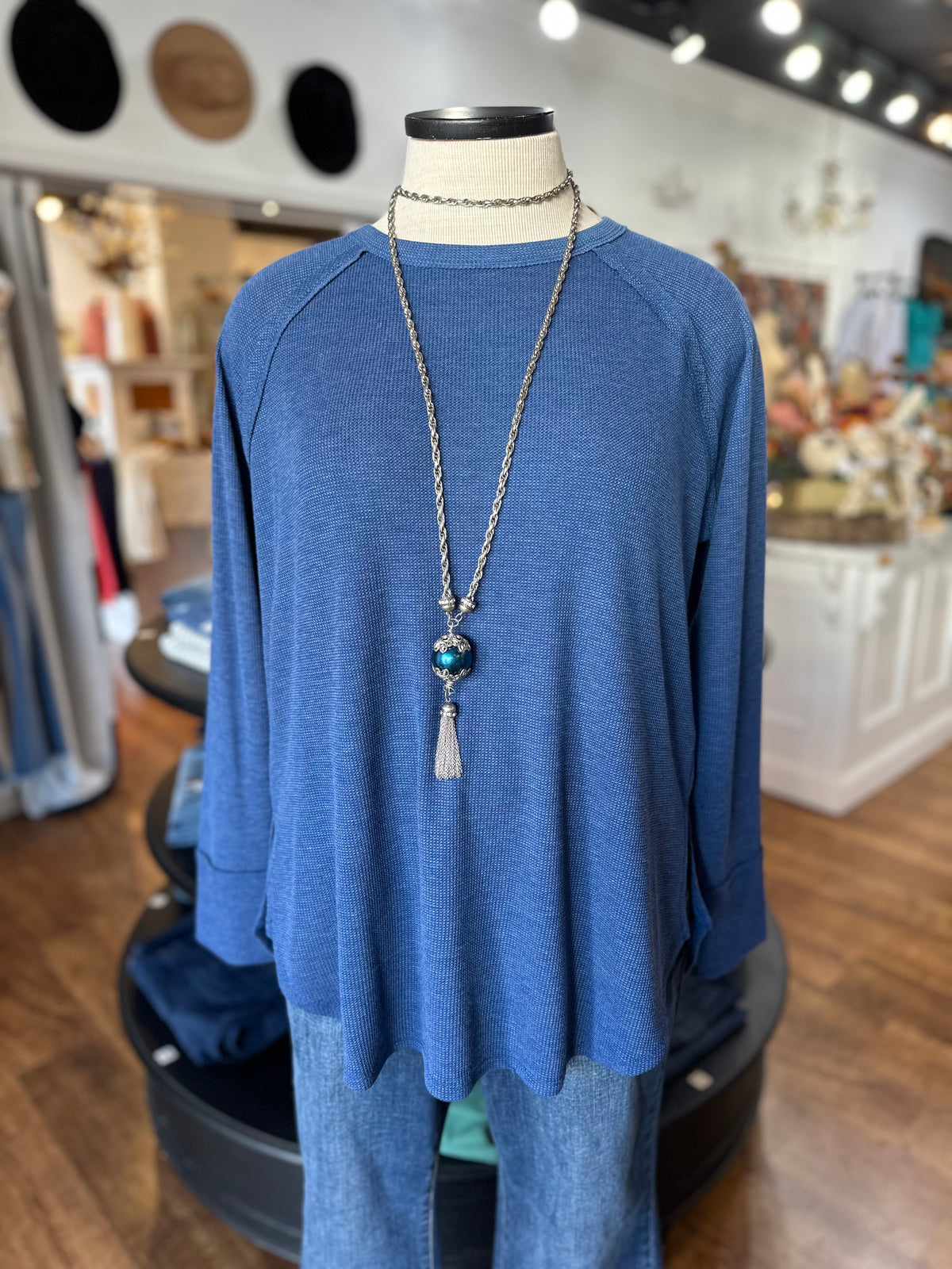 Just Right Waffle Knit Top ~ Light Navy