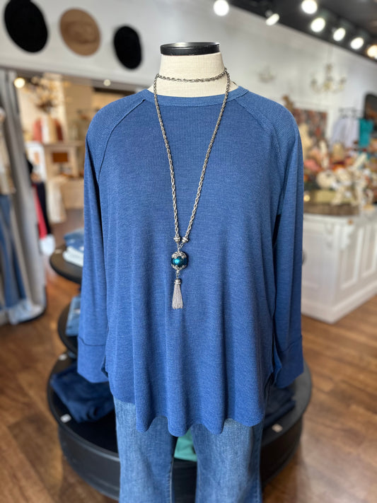 Just Right Waffle Knit Top ~ Light Navy