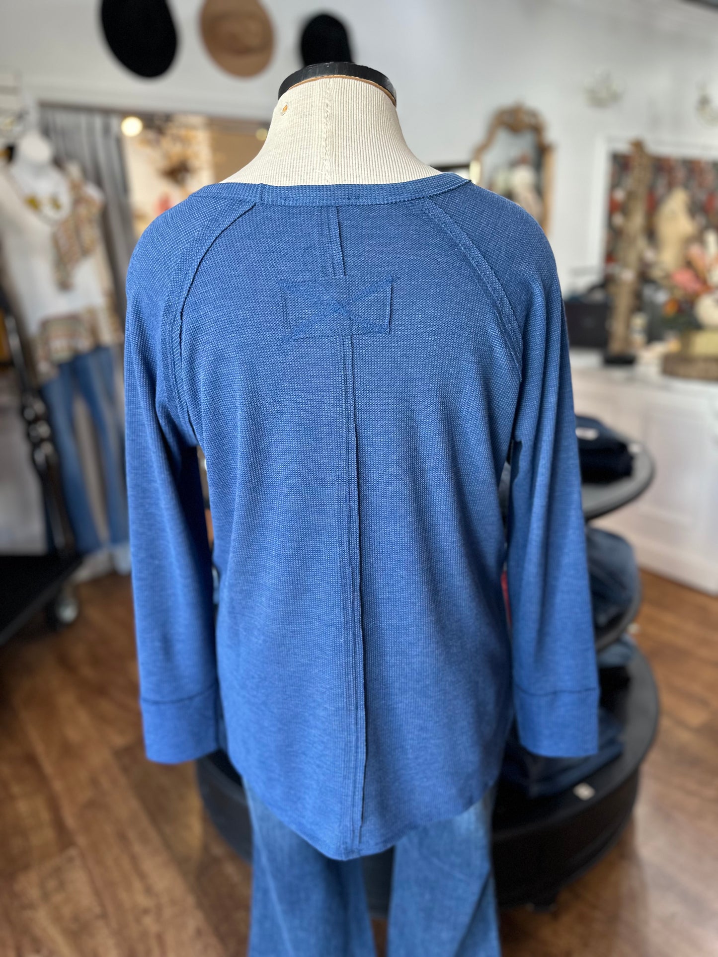 Just Right Waffle Knit Top ~ Light Navy