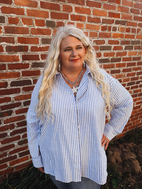 Stripe Along Striped Button Down Top