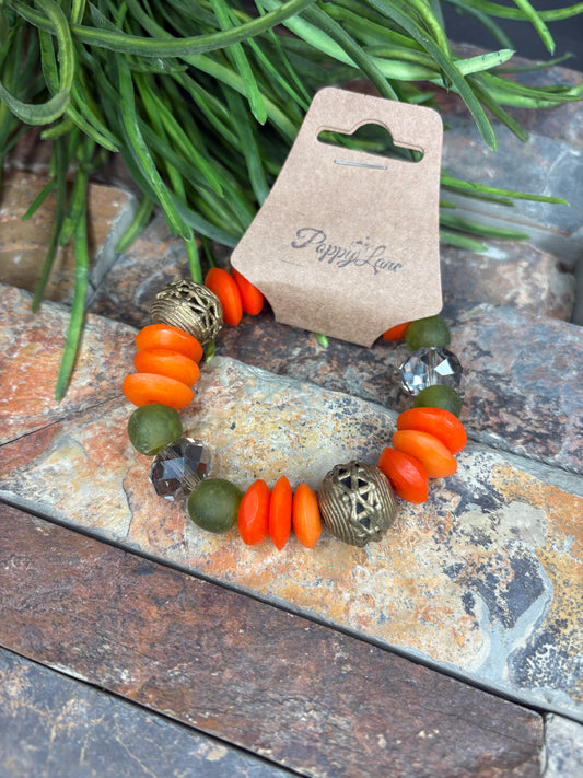 Bohemian Multi Beaded Handcrafted Bracelet - Green/Orange