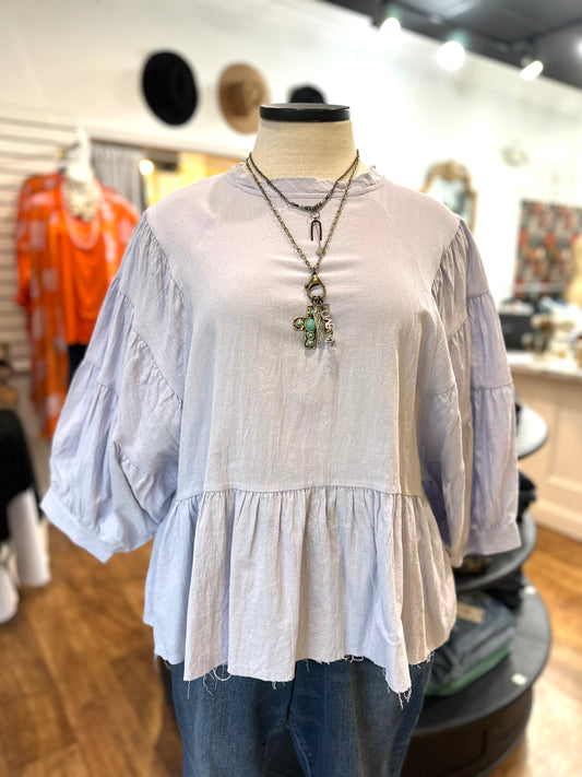 All The Feelings Babydoll Top ~ Slate Blue