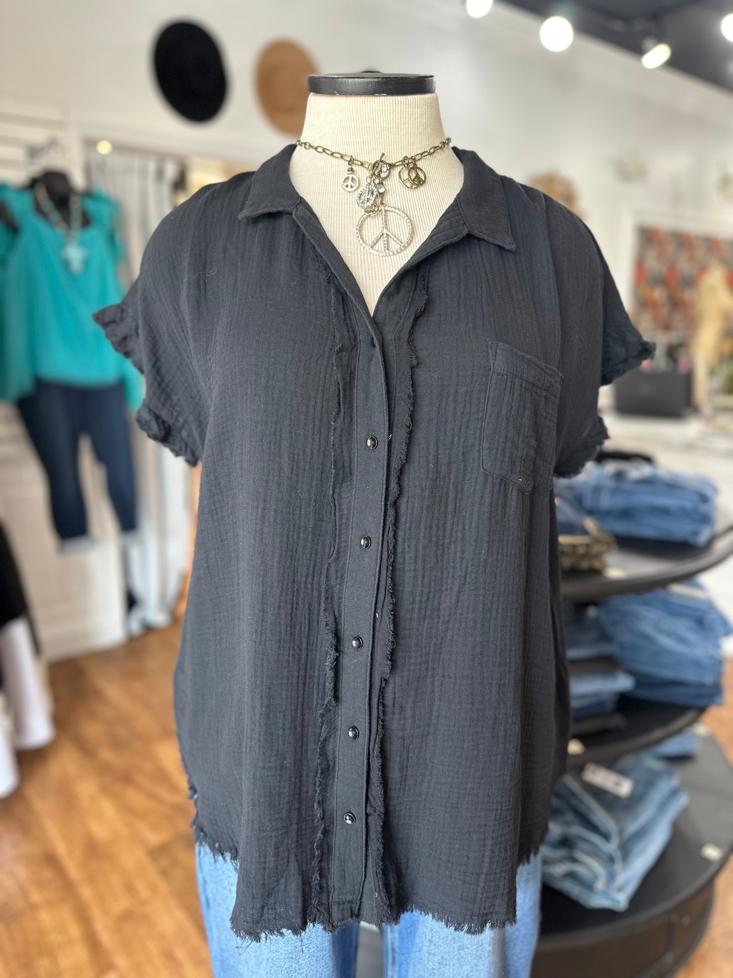 In The Meantime Button Up Top