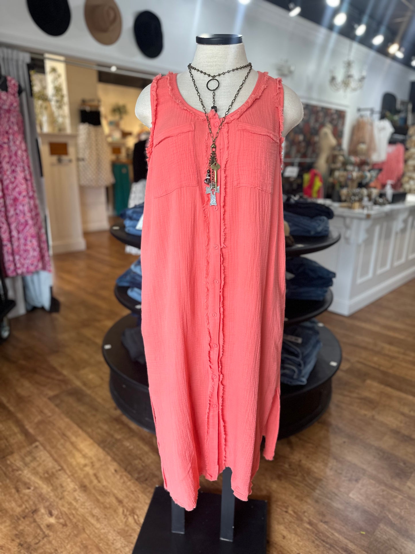 Great Days Ahead Cotton Crepe Dress ~ Coral