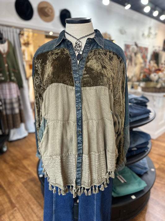 Take Me Home Velvet & Denim Top