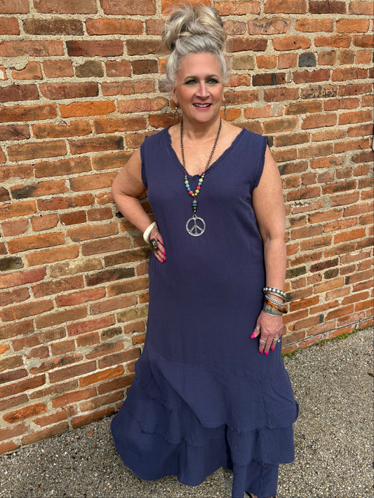 Nothing Complicated Cotton Crepe Dress ~ Navy