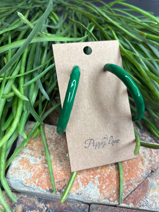 Party On Enamel Hoop Earrings - Green