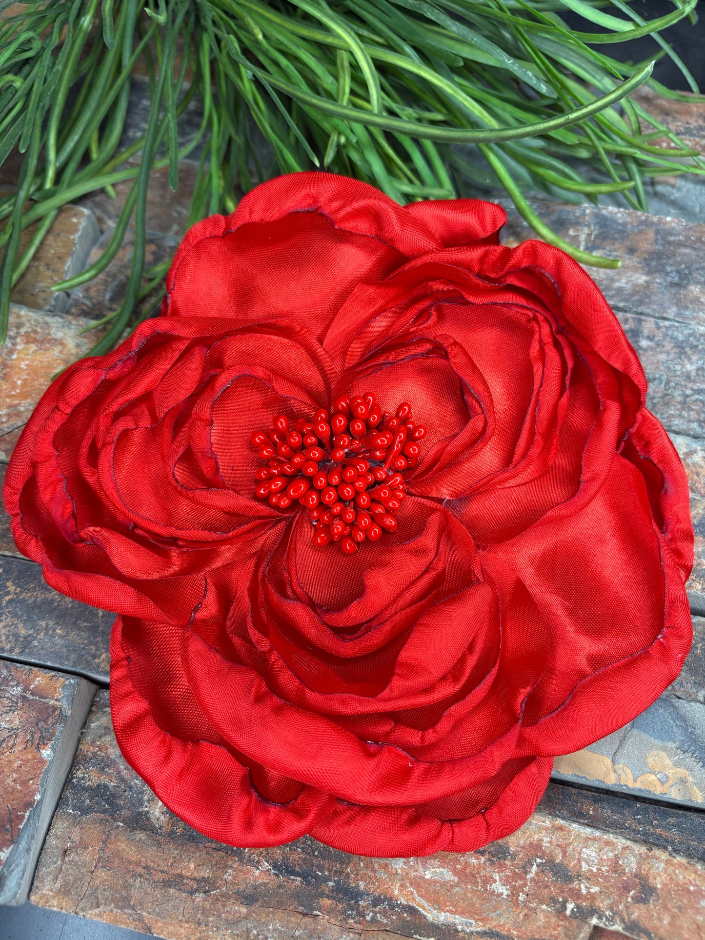 Blooming Stylish Satin Flower Brooch / Pin - Red