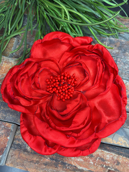 Blooming Stylish Satin Flower Brooch / Pin - Red