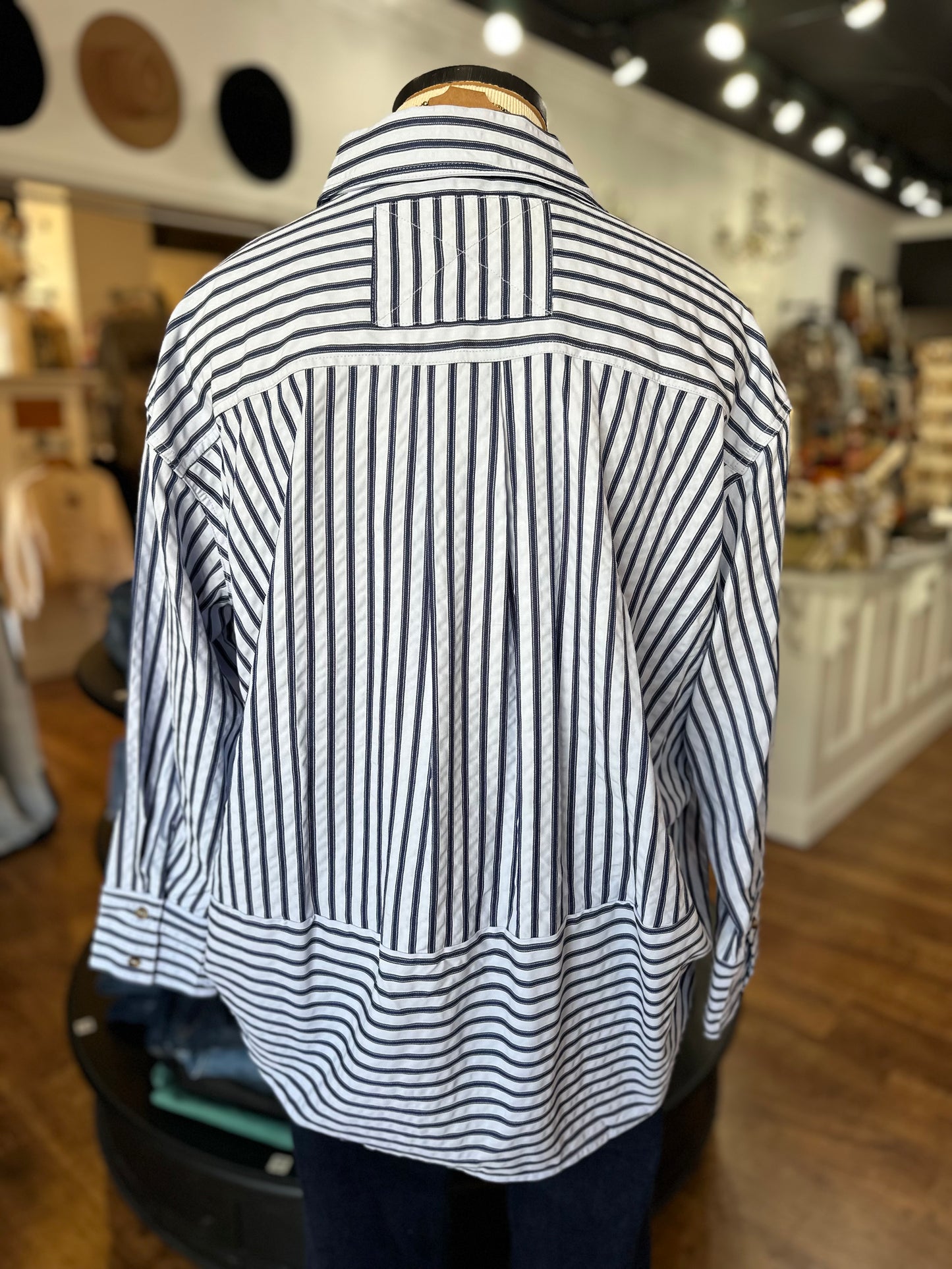 Tell Me Now Striped Button Down Top ~ Chambray