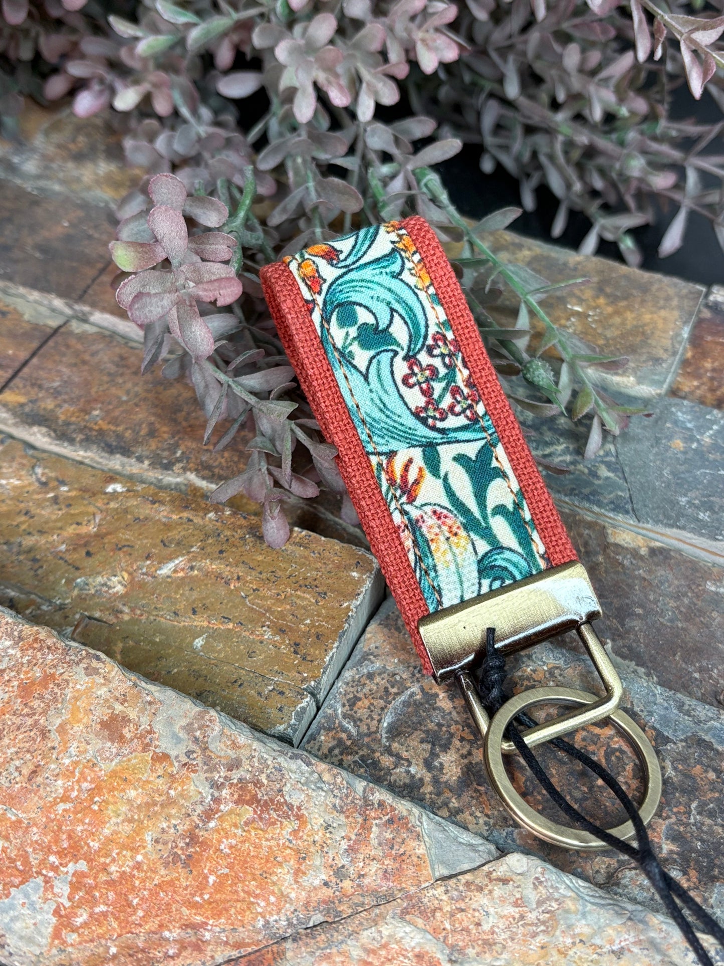 Myra Penny's Posies Key Fob in Brown & Blue