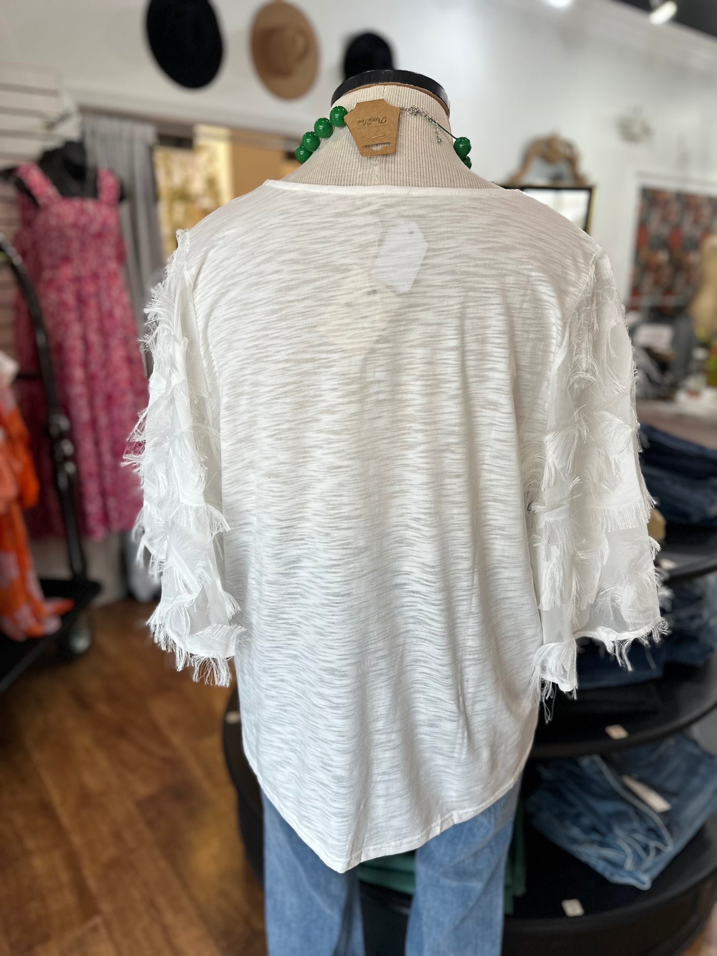 On The Run Textured Sleeve Top ~ White