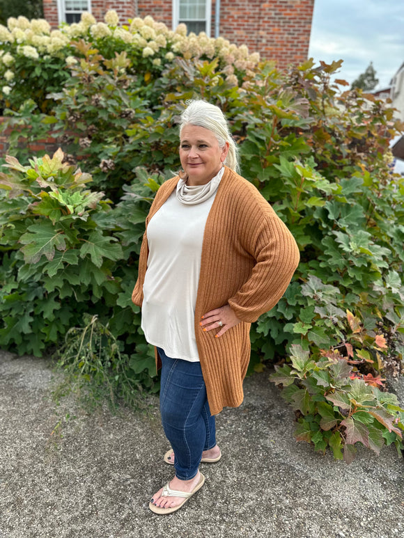 On Your Own Ribbed Cardigan ~ Toffee Bar