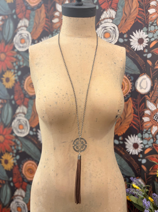 When I See You Brown Leather Tassel Necklace