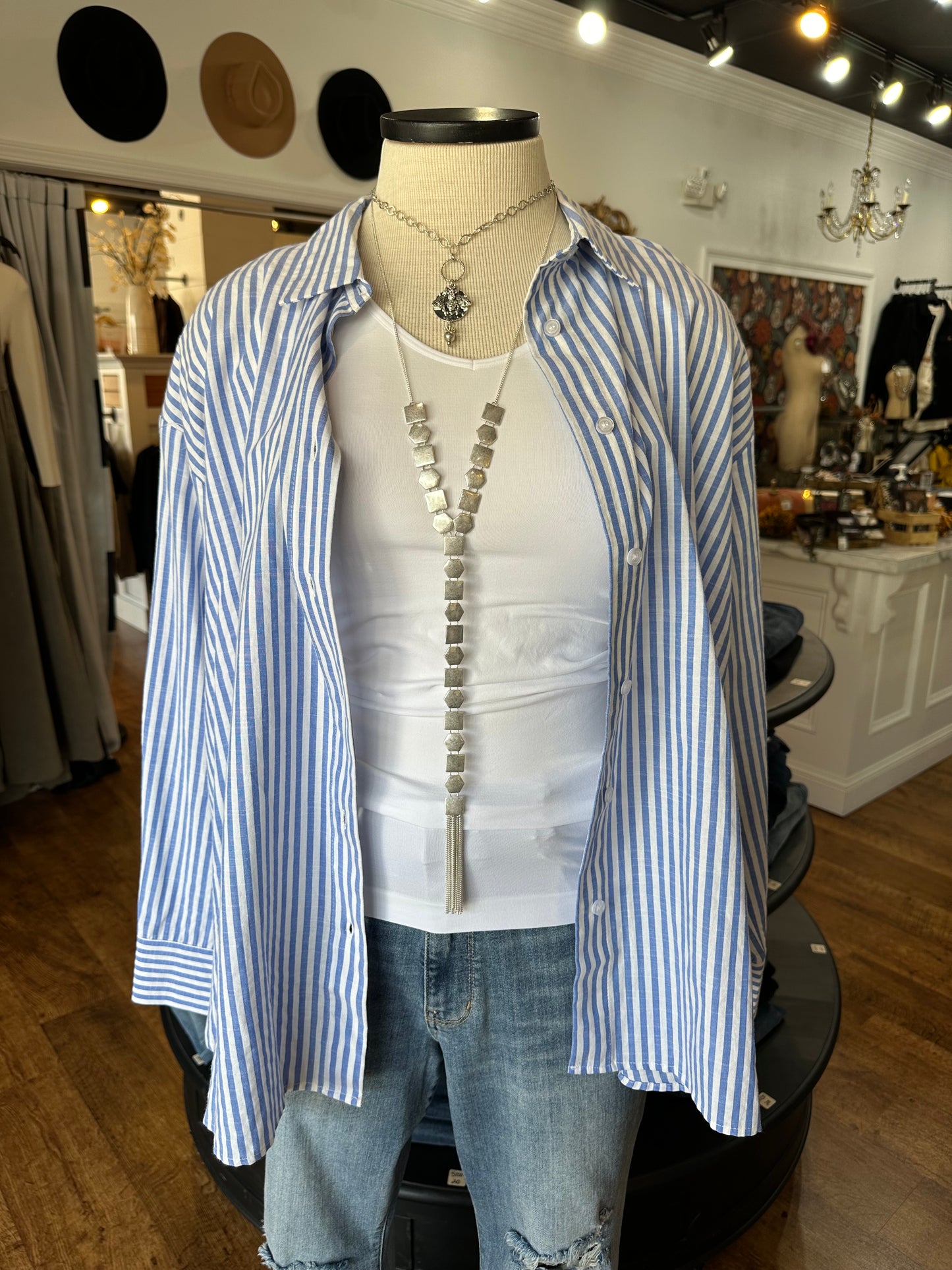 Stripe Along Striped Button Down Top