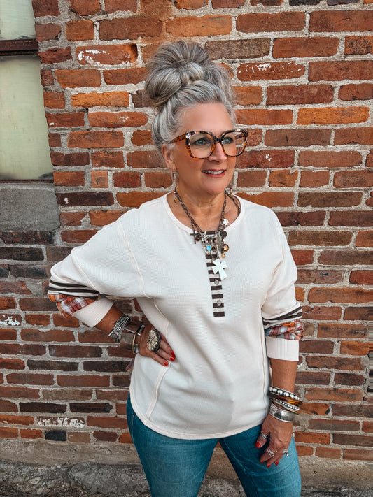 Feeling Adventurous Plaid Color Block Top